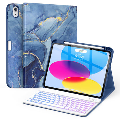 Soke iPad 10th/11th Generation Keyboard Case Model A2696/A2757/A2777/A3162 with Wireless Bluetooth Connectivity, Mechanical Switches, Ambidextrous Hand Orientation, Ocean Marble Color