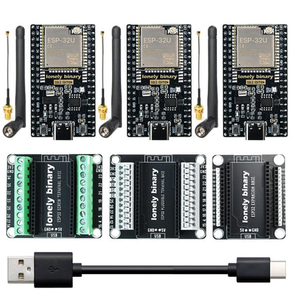 LONELY BINARY 3-Pack ESP32 External IPEX Antenna Edition Dual-Core MCU with Bluetooth and Wi-Fi Connectivity
