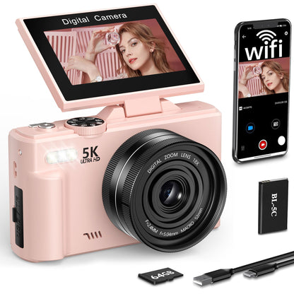 FLATIC 5K WD08 Digital Camera, 75MP Resolution, MP4 Format, Compact Category