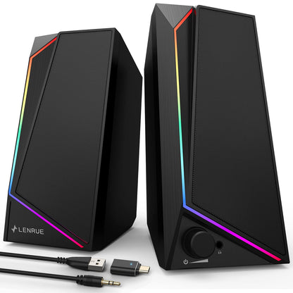 LENRUE 1059 Compact Computer Speakers, Stereo Output, USB/USB-C Powered, Touch Control, 10W Power