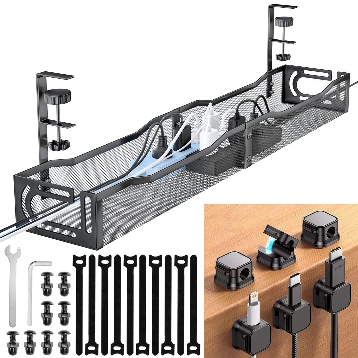 NoetixCo 25.3" Under Desk Cable Management Tray, Clamp-On, Metal