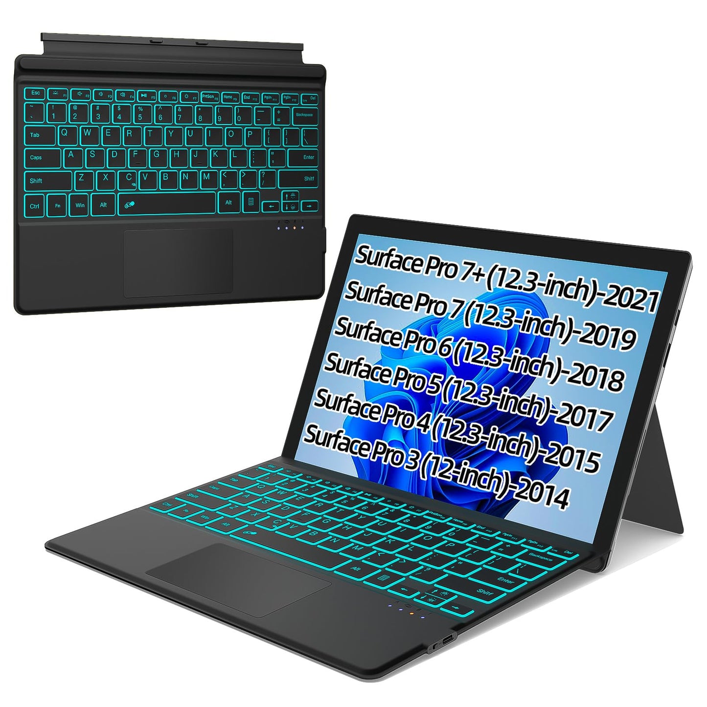 XIWMIX Standalone Bluetooth Keyboard for Microsoft Surface Pro 3/4/5/6/7/7+ QWERTY Layout Rechargeable Battery Powered Backlit Keyboard