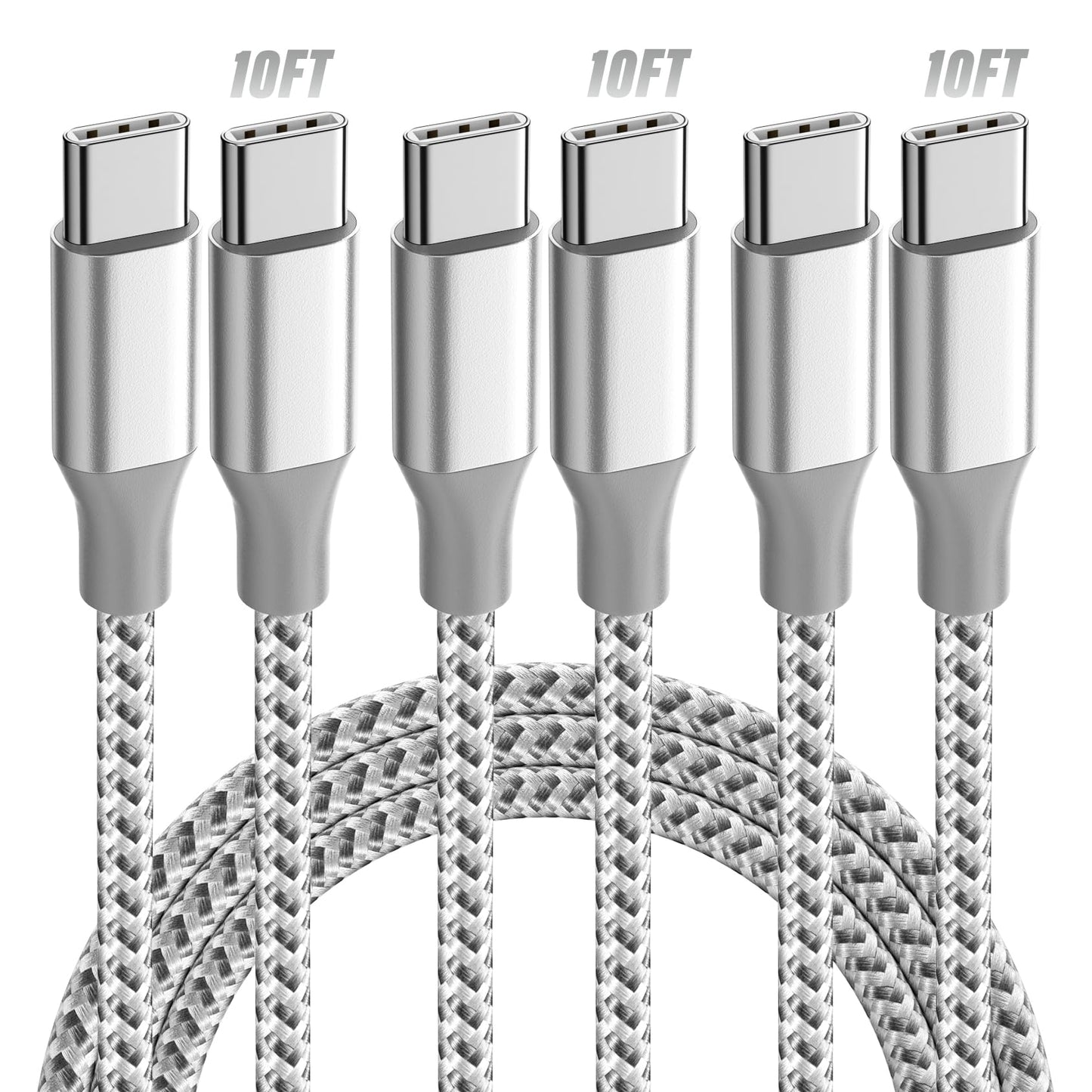 KYEHD 10 Feet USB-C to USB-C Cable Model A8753 - 60W Fast Charging - 45 Watts - Compatible with iPhone 16/15/14, Samsung Galaxy S21+, S21, S20, Google Pixel