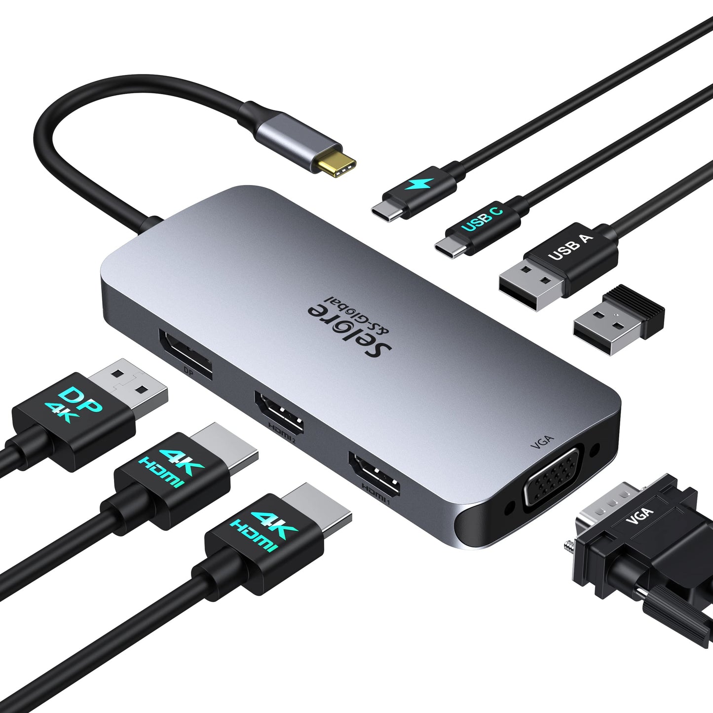 Selore&S-Global 4.5" x 2" x 0.62" SEUC0513 Multi-Display Adapter 4K@60Hz Thunderbolt 3/4 USB C Hub