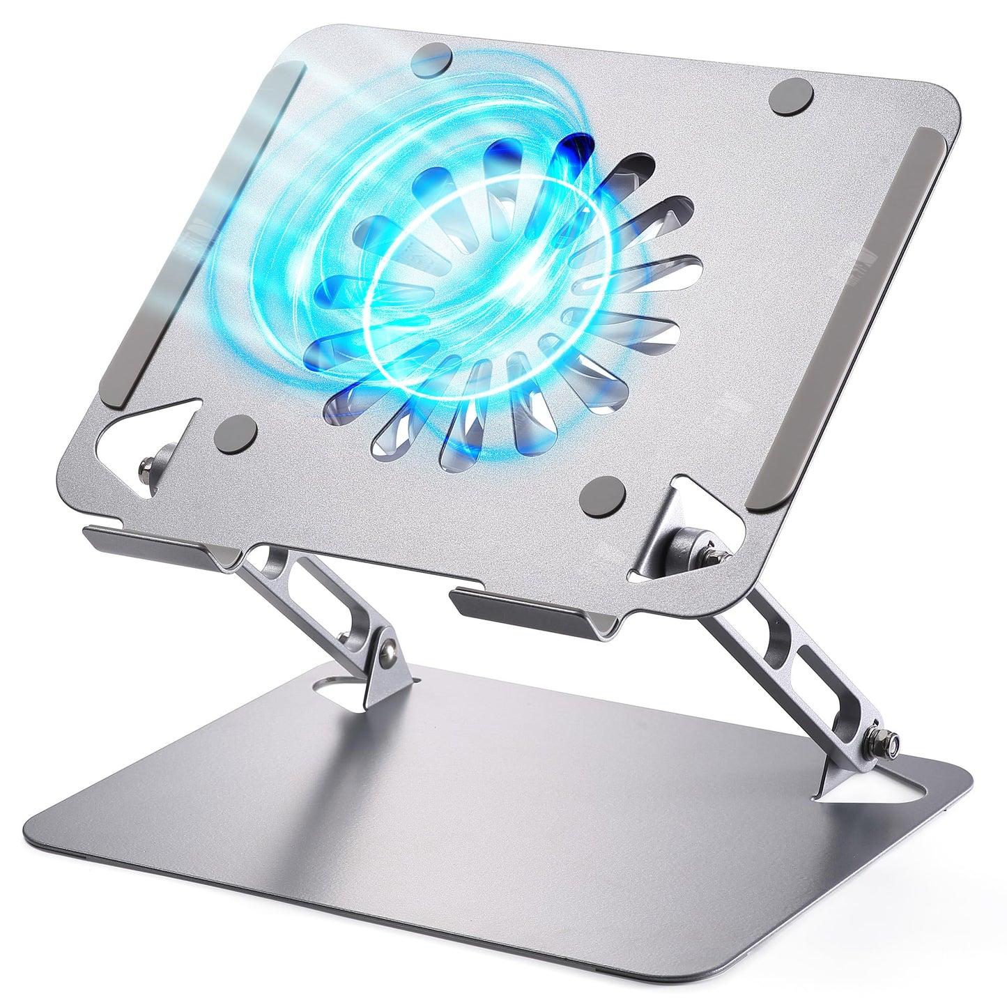 SOUNDANCE Laptop Cooling Stand LS3 Ventilated Aluminum Pad with Adjustable Height 10.4" x 8.85" x 1.57" 1 Fan Silver