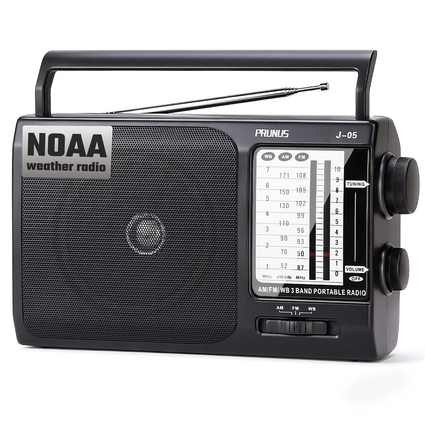 PRUNUS 9.17" J05 Analog Portable Battery Powered AM/FM/Weather Radio