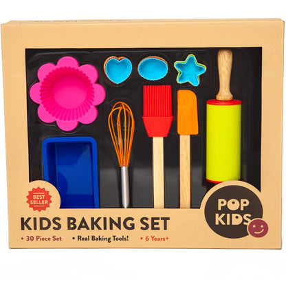 Pop Kids 30-Piece Baking Tools Set for Kids - Includes Baking Pan, Cake Pan - Educational Cooking Supplies