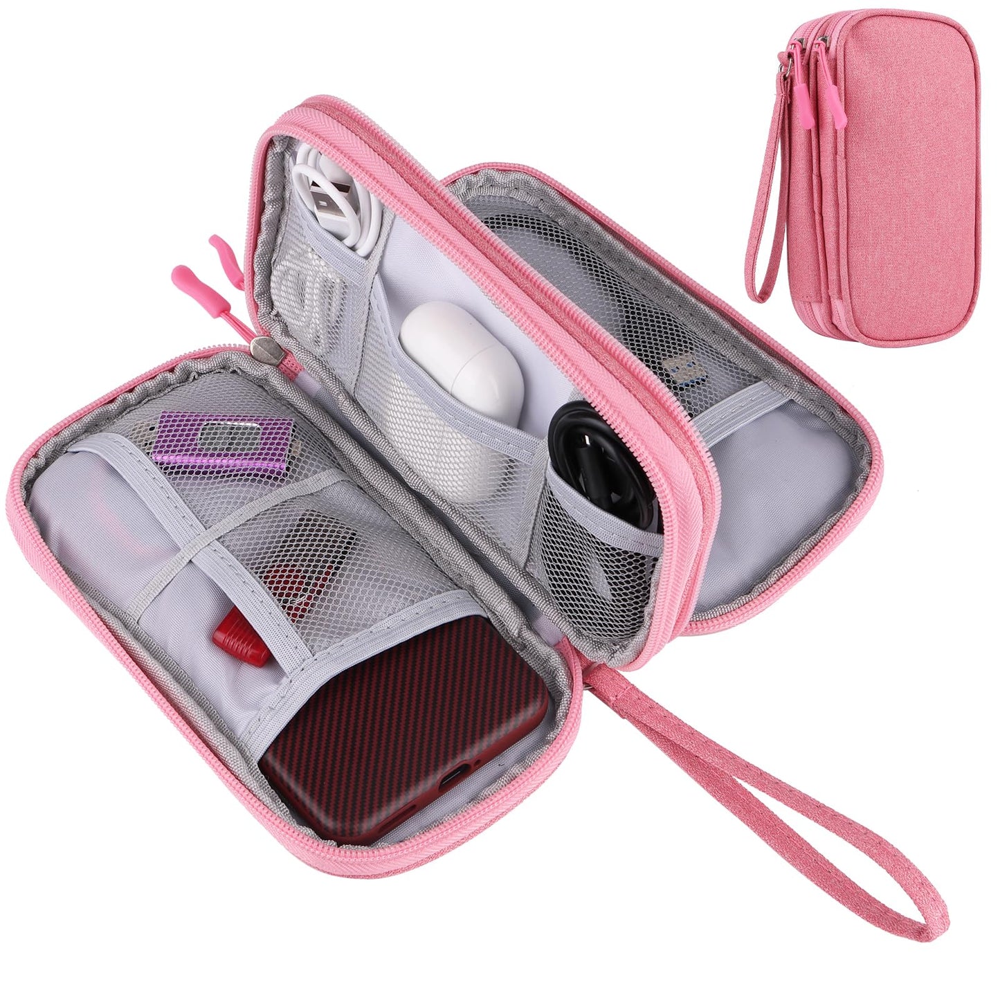 JIAKAI 7.48 x 4.33 x 2.16 inches Travel Cable Organizer Bag - Pink