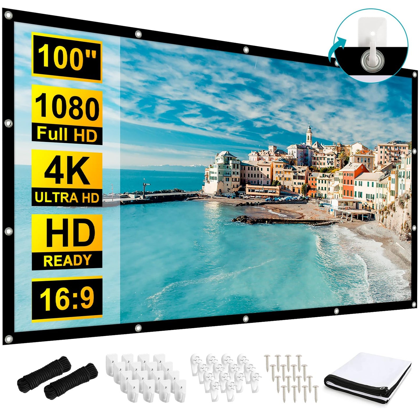 Frocopo 100 Inch Projection Screen Model Number 100 inch Projector Screen Wall Mount Manual 160° Viewing Angle