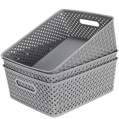 MaxGear 3 Piece Plastic Basket Storage Set Model MaxGear-plastic-basket-3pack-large
