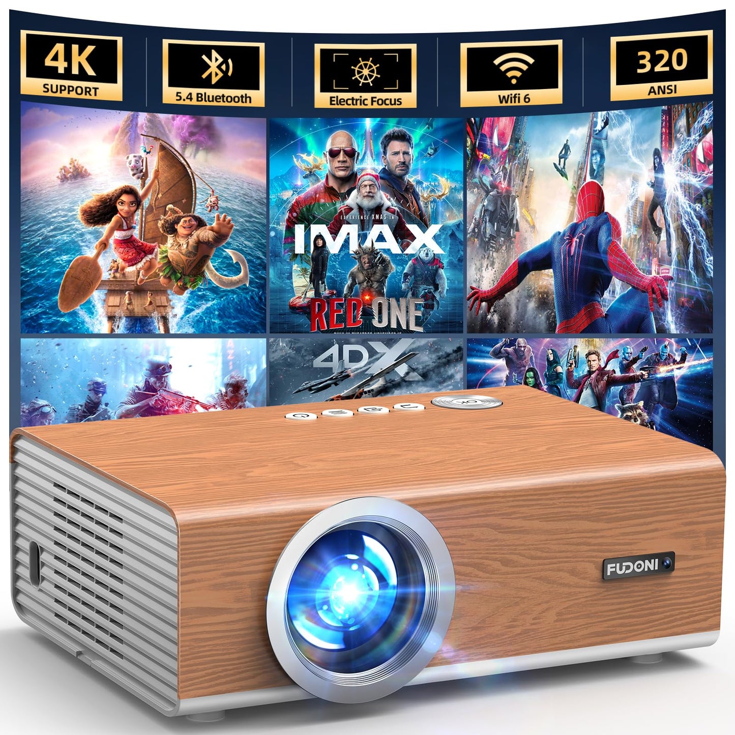 FUDONI Portable Projector GC888A 1920 x 1080 Full HD 320 ANSI Lumens LCD Projector