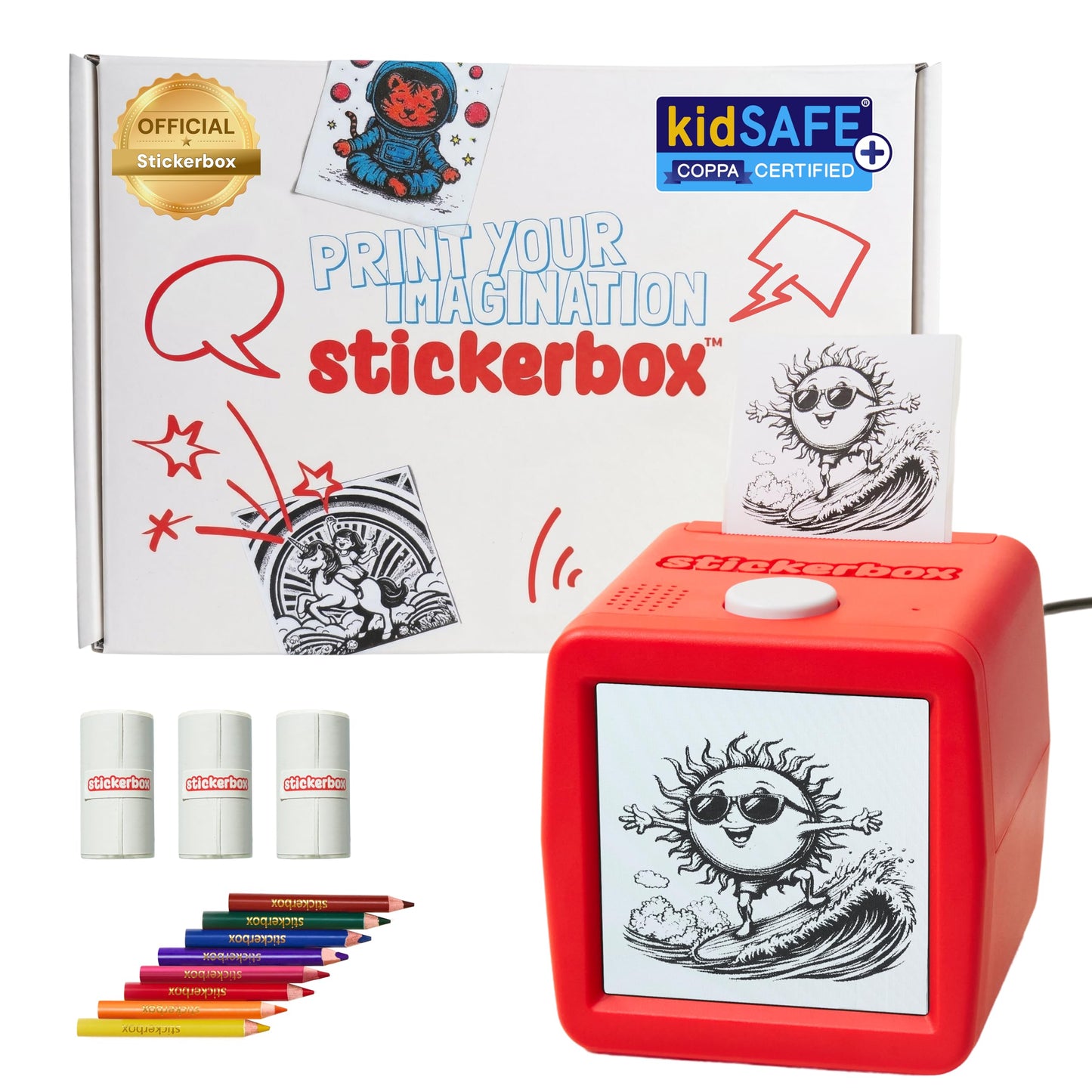 Hapiko 3.75" x 3.75" Stickerbox Thermal Sticker Printer, Red, Print Only, USB Connectivity