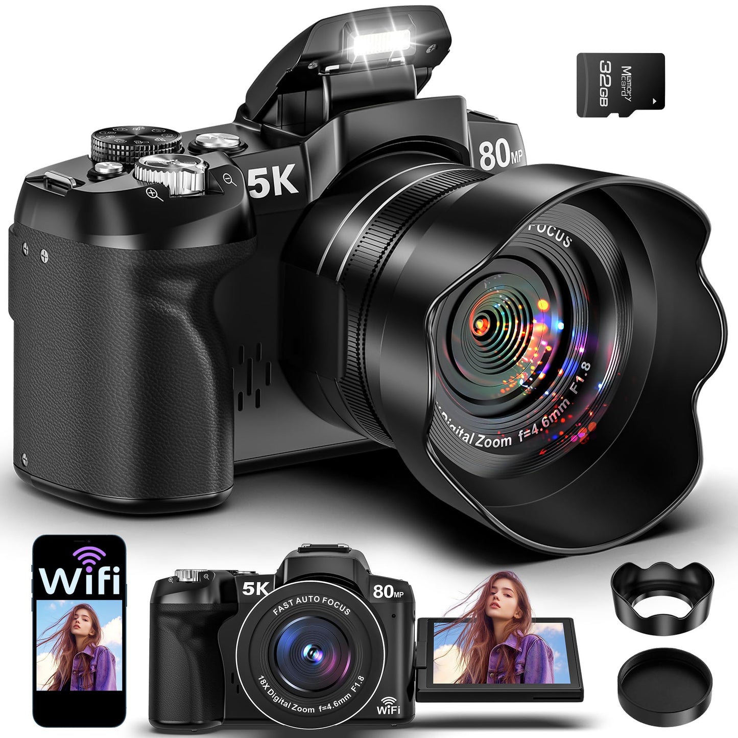 Notoldpine 3" 058NBU-2 80 MP 5K CMOS Compact Digital Camera