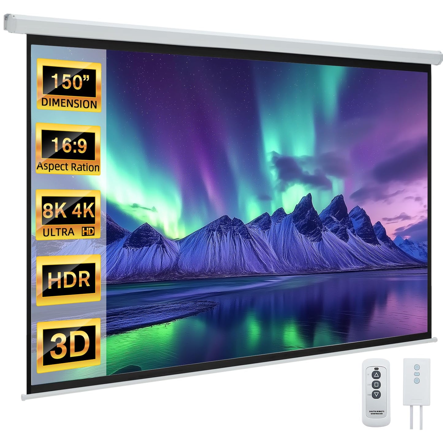 YODOLLA 150" Motorized Projector Screen 16:9 4K HD
