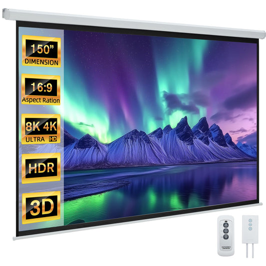 YODOLLA 150" Motorized Projector Screen 16:9 4K HD