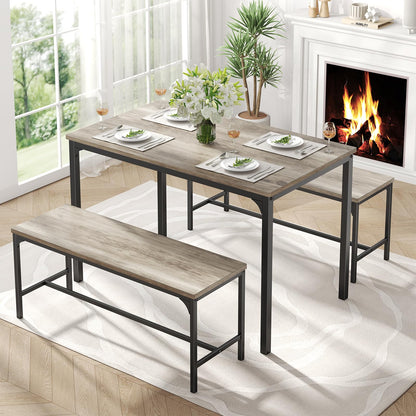 DUMOS 3PCS DUZYT Dining Table Set for 4 with Bench, Grey