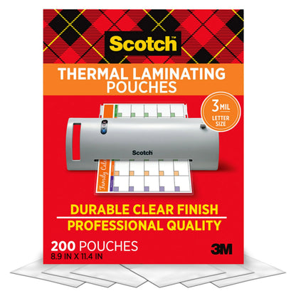 Scotch Laminating Pouches, 200 Count, Clear, 3 Mil, Letter Size