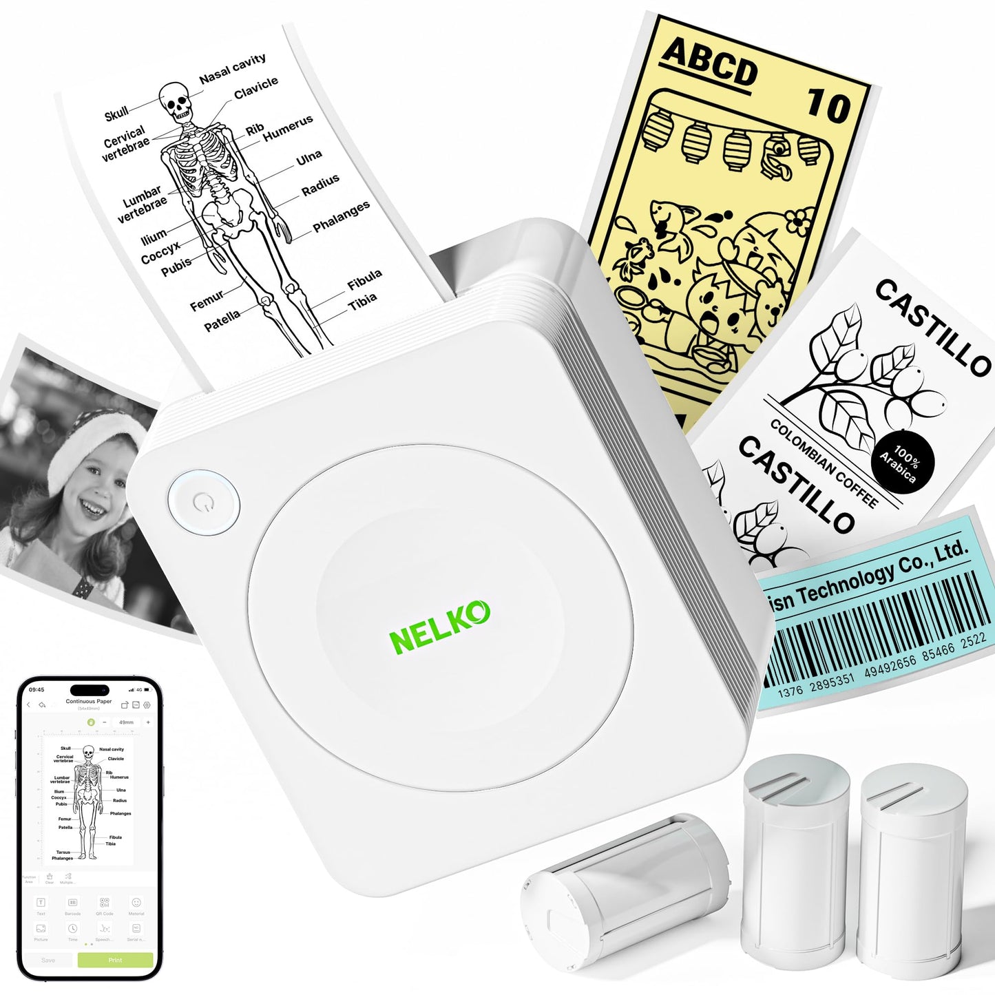 Nelko PM230 Thermal Sticker Printer Monochrome 300dpi Portable Multifunction Printer