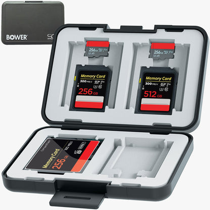 Bower SCS-MW4 Memory Card Case | Water Resistant | 12 Card Capacity | Heavy Duty Protection | Black