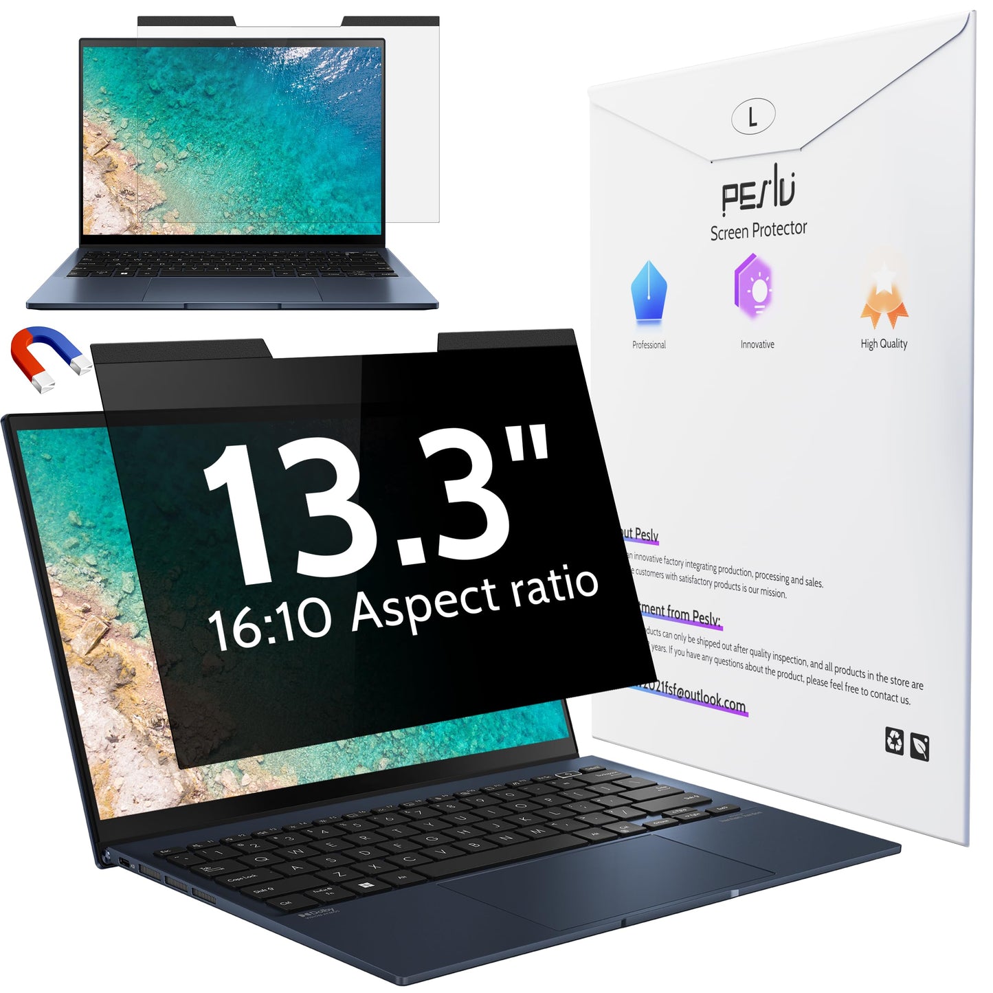 Peslv 13.3" Magnetic Laptop Privacy Screen pes-cxfk13.3 16 10 Matte & Glossy Blue Light Filter