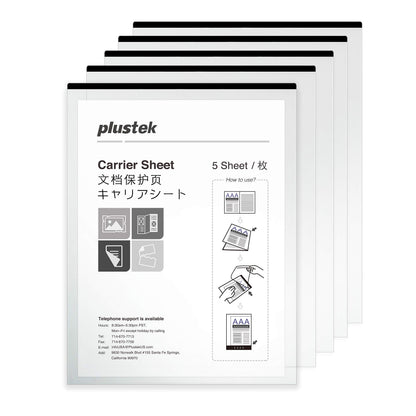 Plustek A4 Document Carrier Sheets Pack of 5