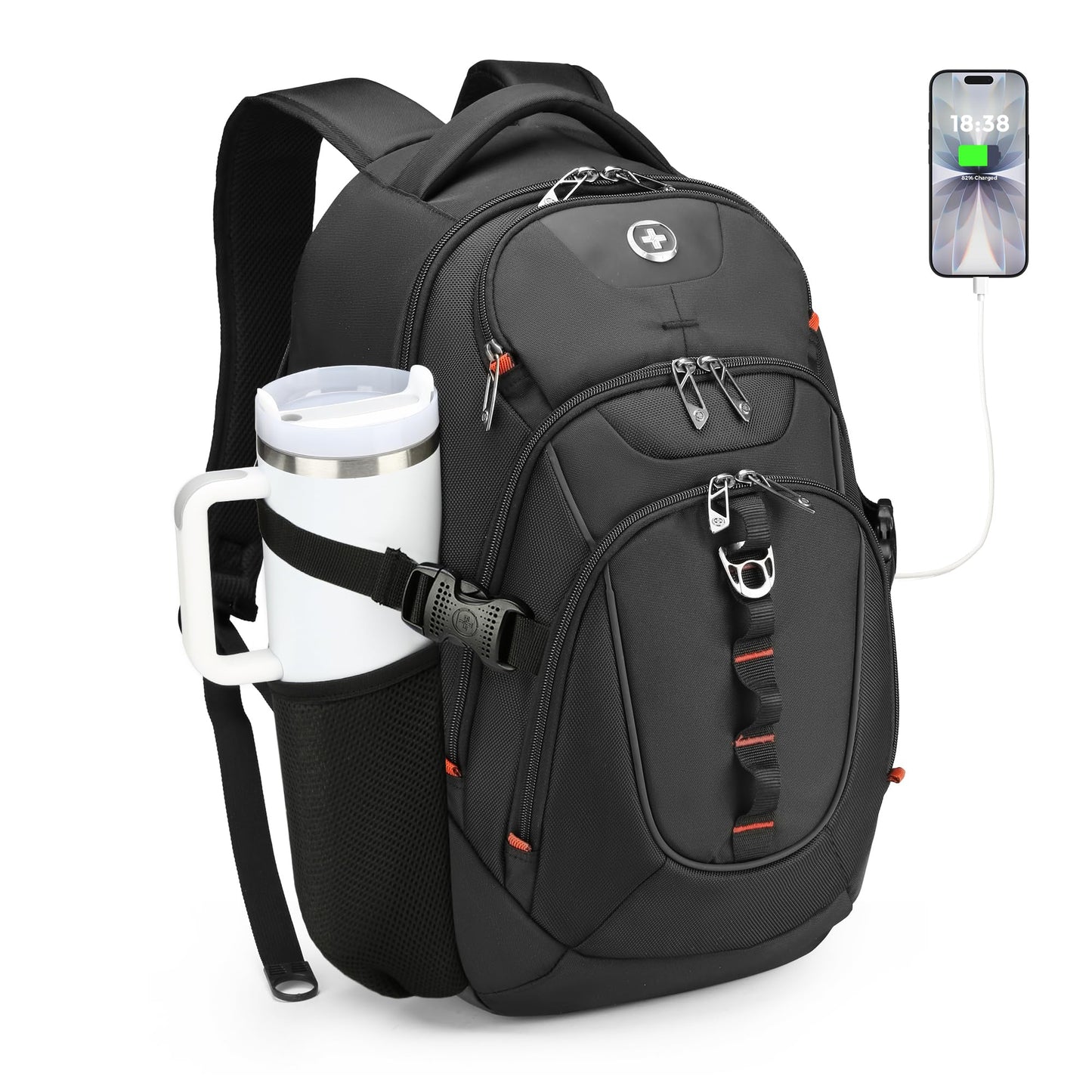 Swissdigital Black Laptop Backpack for Adults, Model SD803-01, Fits 15.6" Devices, 31L Capacity