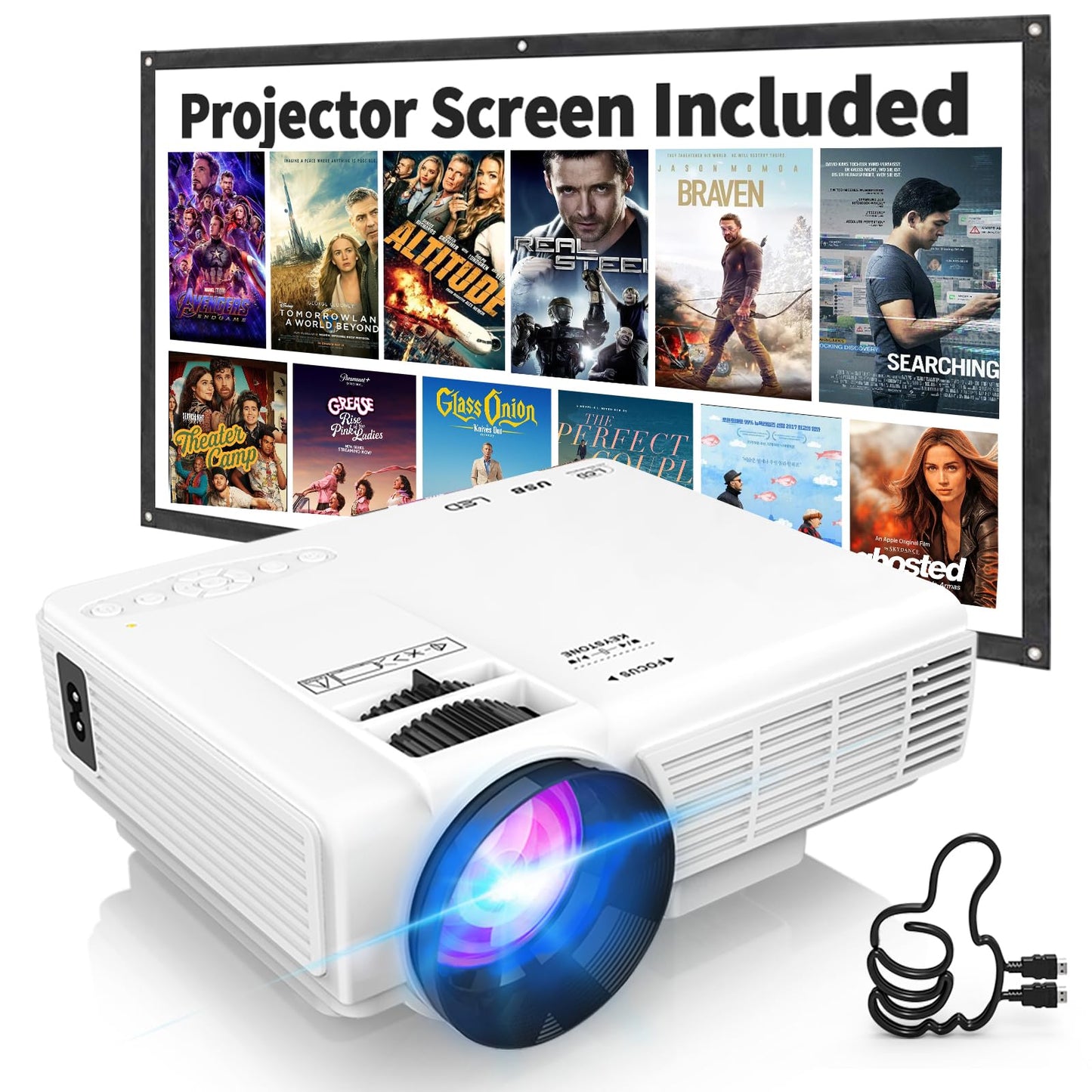 PANSEBA 7.28" x 5.98" HI-04 1920 x 720 7500 ANSI Lumens LED Projector