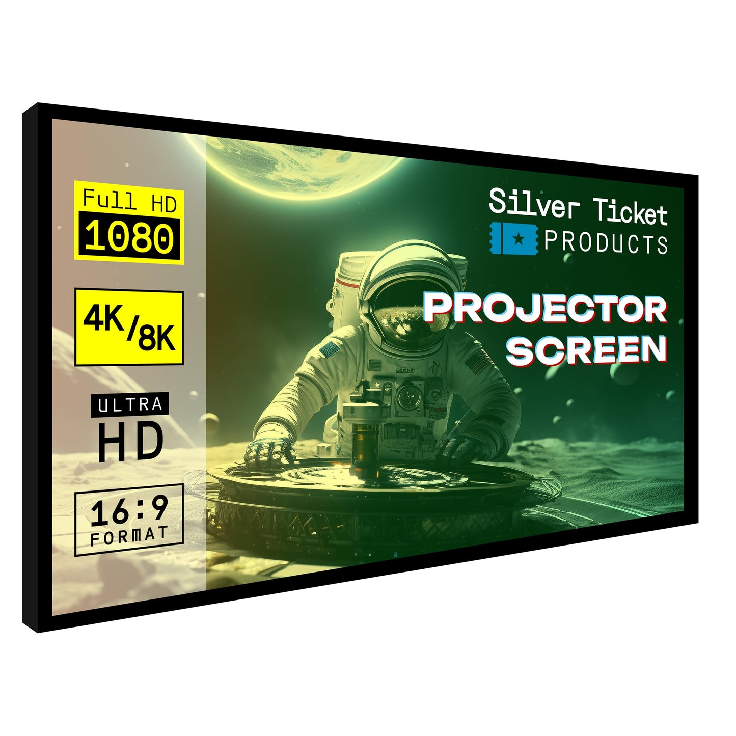 Silver Ticket Products 120" STR-169120 16:9 Projection Screen, White Surface, 1.1 Gain, Manual Operation, Aluminum Frame, Wall Mount