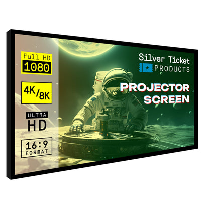 Silver Ticket Products 120" STR-169120 16:9 Projection Screen, White Surface, 1.1 Gain, Manual Operation, Aluminum Frame, Wall Mount
