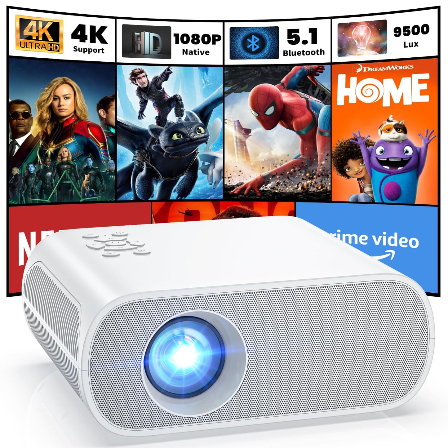 HOMPOW C10 Portable Projector 1920 x 1080 LCD 9500 Lumens 60W