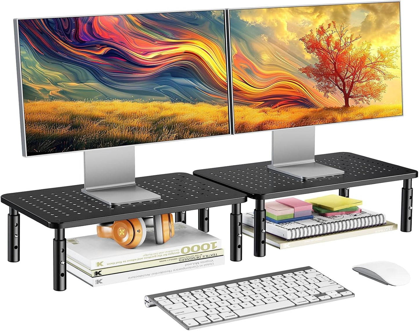HUANUO 2 Count HNLL3K2 Adjustable Height Monitor Stand for 2 Monitors