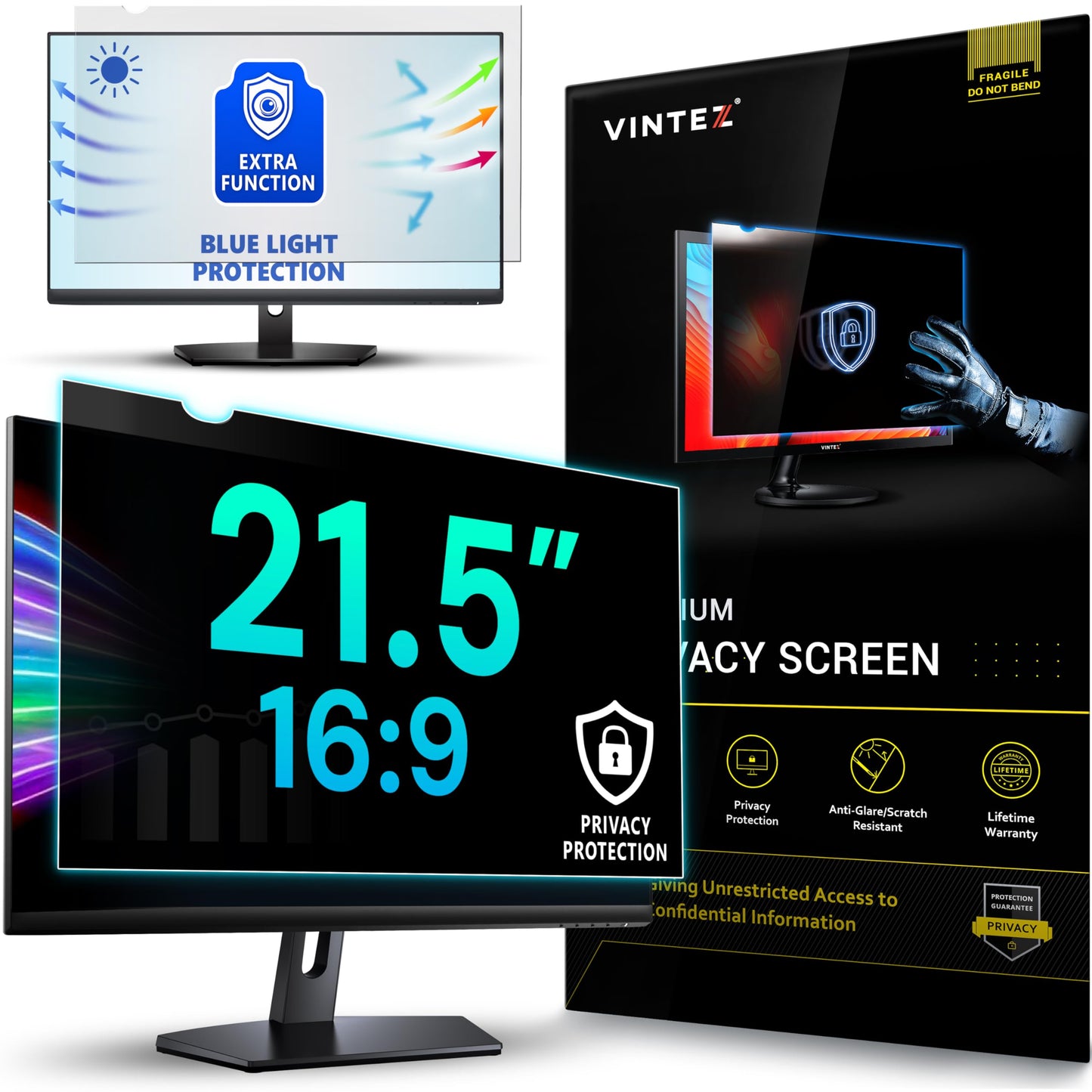 VINTEZ 21.5 Inch Computer Privacy Screen Filter Model VIN-102-21.5-BS