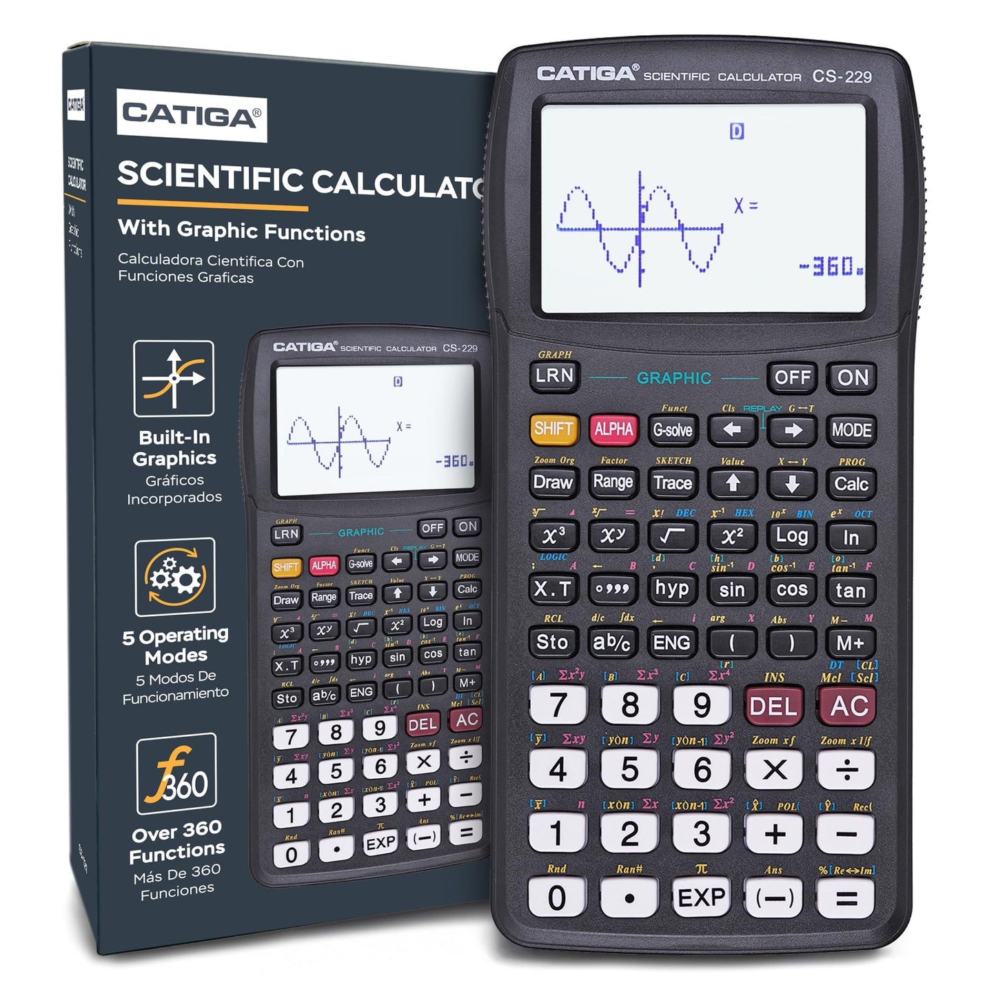 CATIGA 3 Inches CS-229 LCD Scientific Graphing Calculator with Battery Power