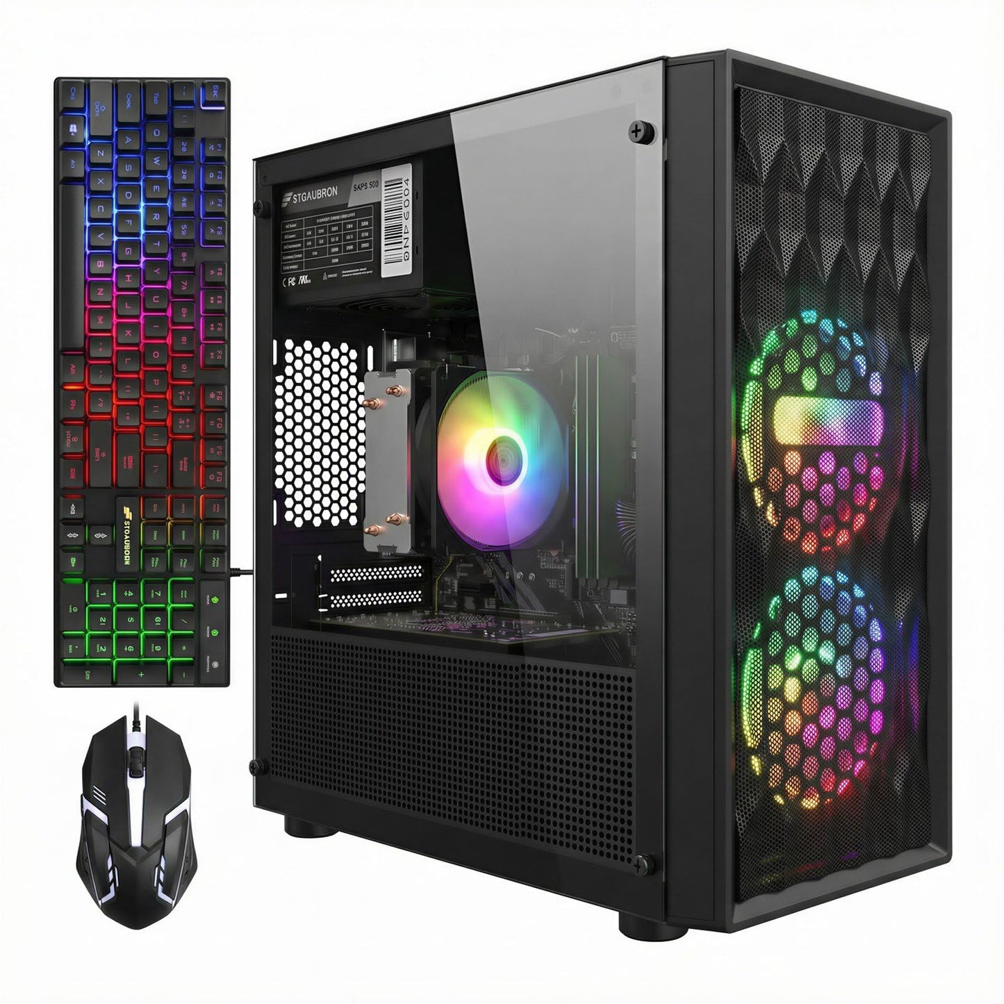 STGAubron Tower Computer ABR1722, AMD Ryzen 5 5500, 3.6GHz Max, GeForce RTX 3050 6G, 16GB DDR4, 512GB SSD, WiFi 6, Bluetooth 5.2, Windows 11 Home