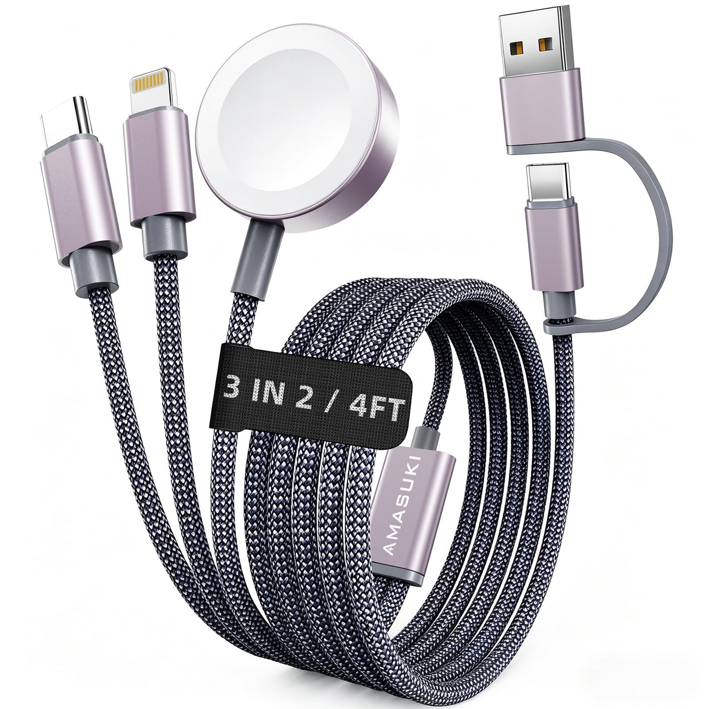Amasuki 4Feet AK05 USB Type A/C Multi Charging Cable for Apple and Android Devices