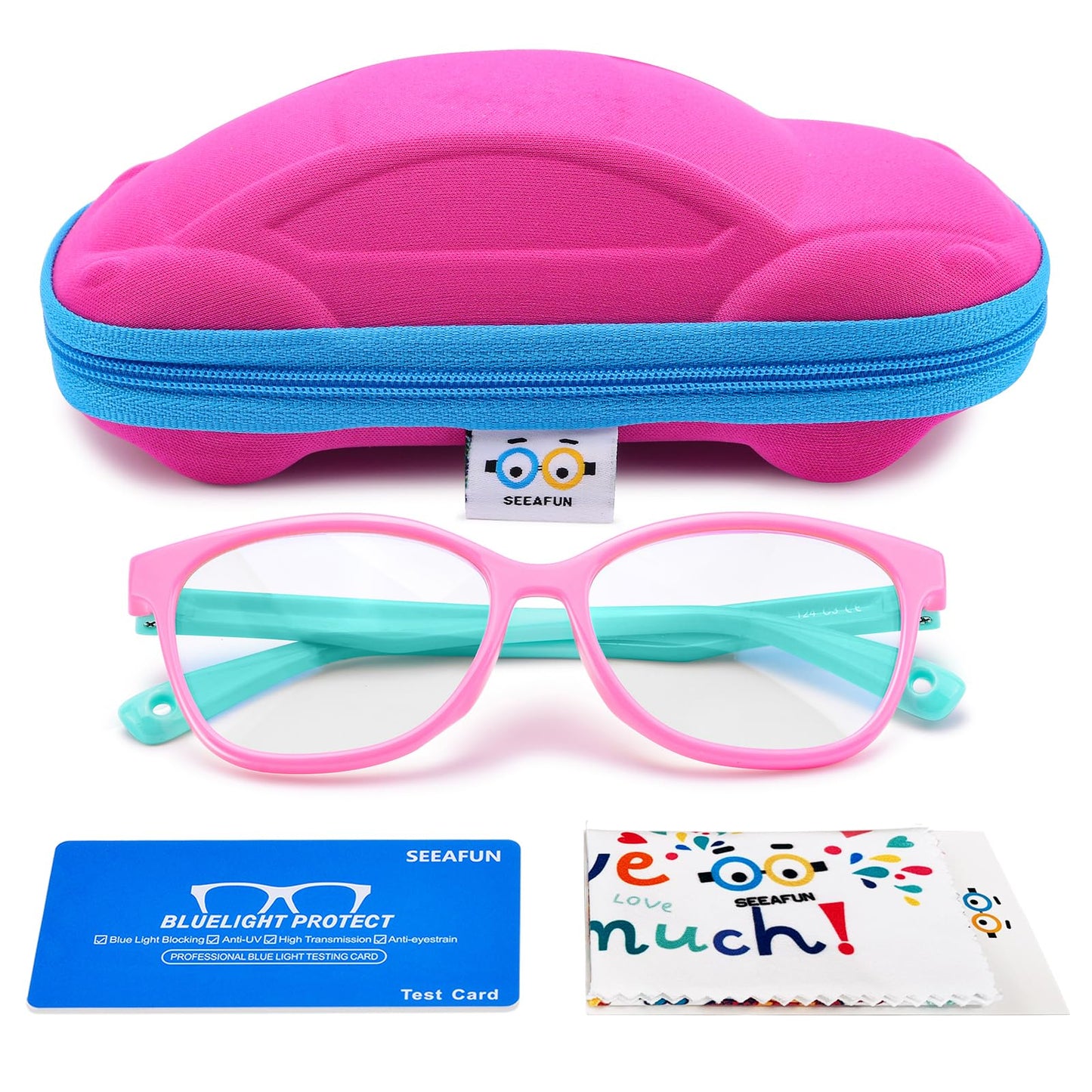 SEEAFUN Pink/Green 323 Round 46mm Blue Light Glasses for Kids