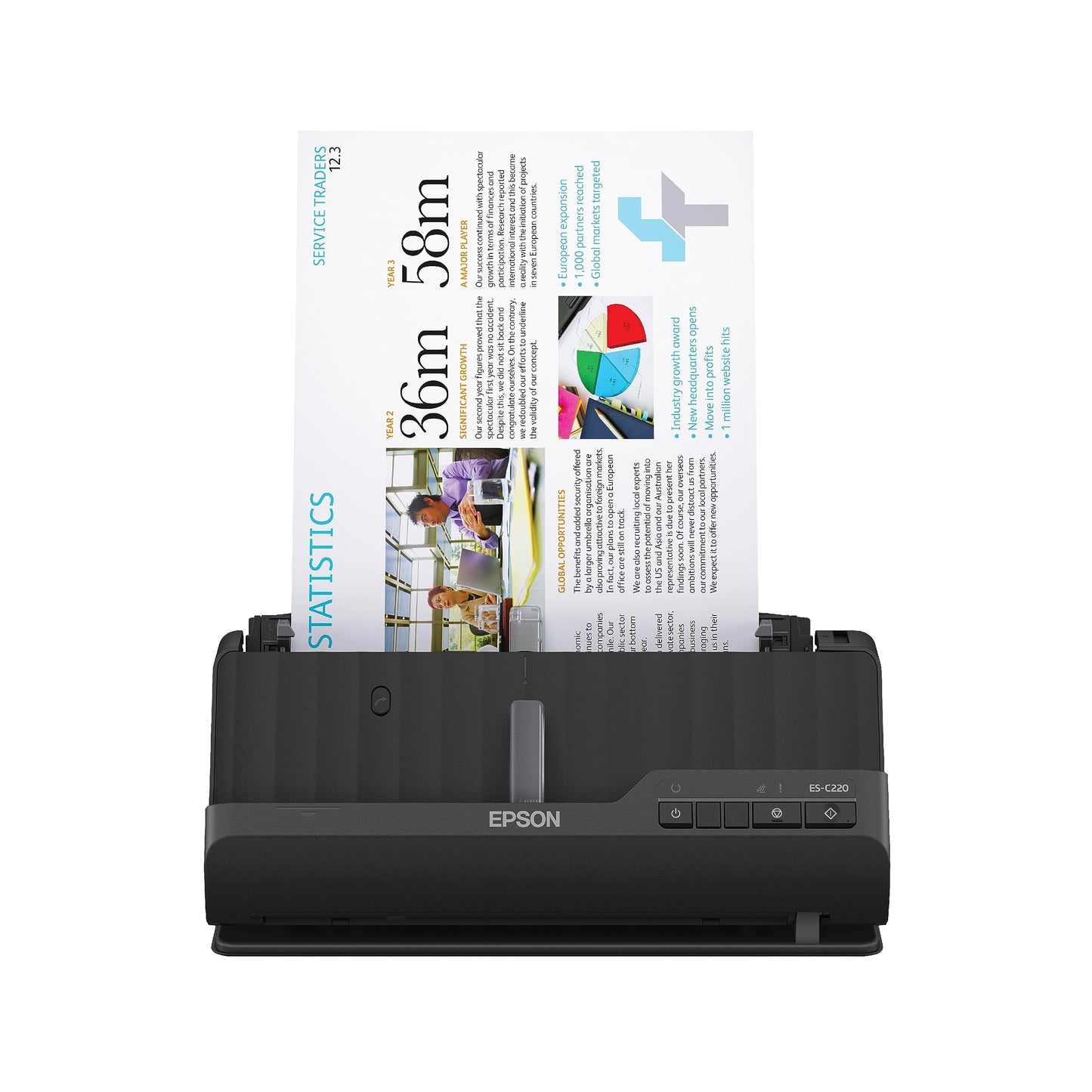 Epson Compact Desktop Document Scanner ES-C220 300 DPI USB 10 Watts 24-Bit Color Depth Document Scanner