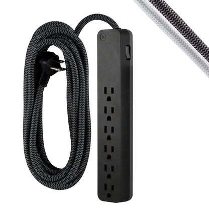 GE 6-Outlet Surge Protector with 20 Ft Braided Extension Cord, 240 Volts, 840 Joules Surge Rating, Model 62943