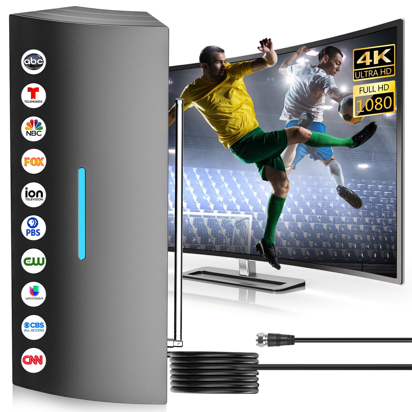Qboy Indoor TV Antenna 1000 Miles Range 17 Ohm Black