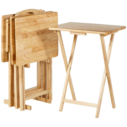 Amazon Basics 15 x 19 x 26 inch Foldable Tray Table Set - Natural Finish - 4-Pack