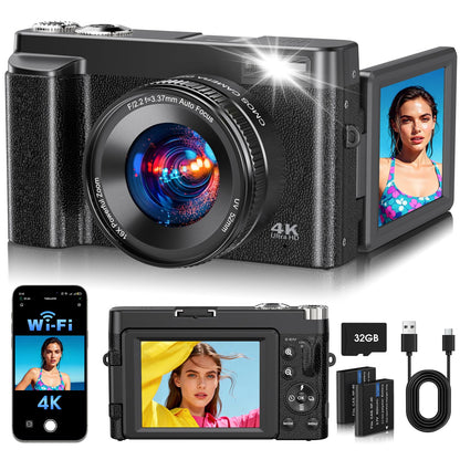 TESFOT 64MP DC101 Compact Camera with 180° Flip Screen and 4K Video