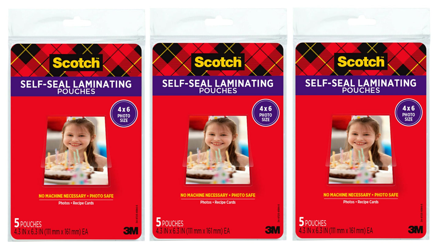 Scotch 4 x 6 Inches Self-Sealing Laminating Pouches, 3-Pack