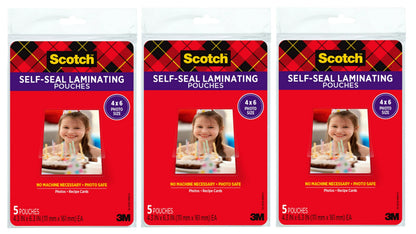 Scotch 4 x 6 Inches Self-Sealing Laminating Pouches, 3-Pack