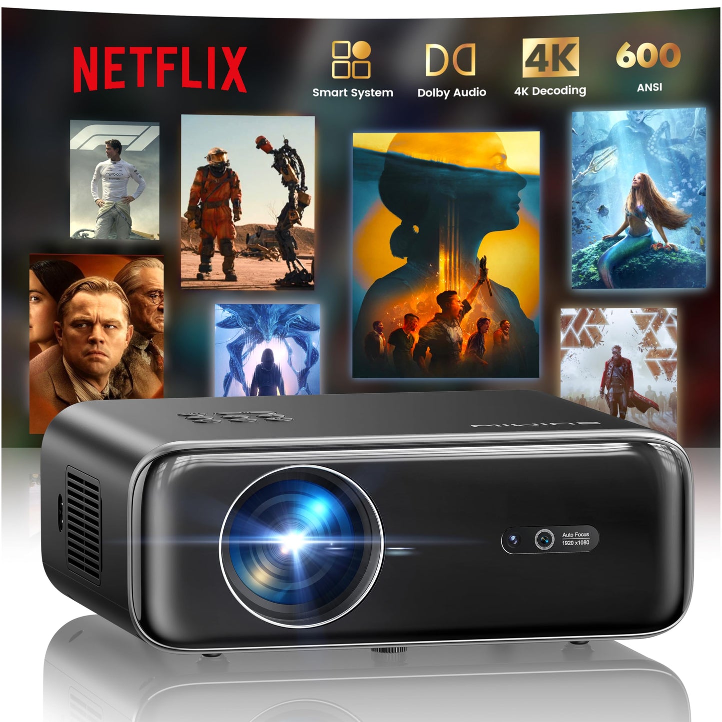 WiMiUS 1080P P62 Pro Projector 600ANSI 50-100% Zoom LCD Portable Display