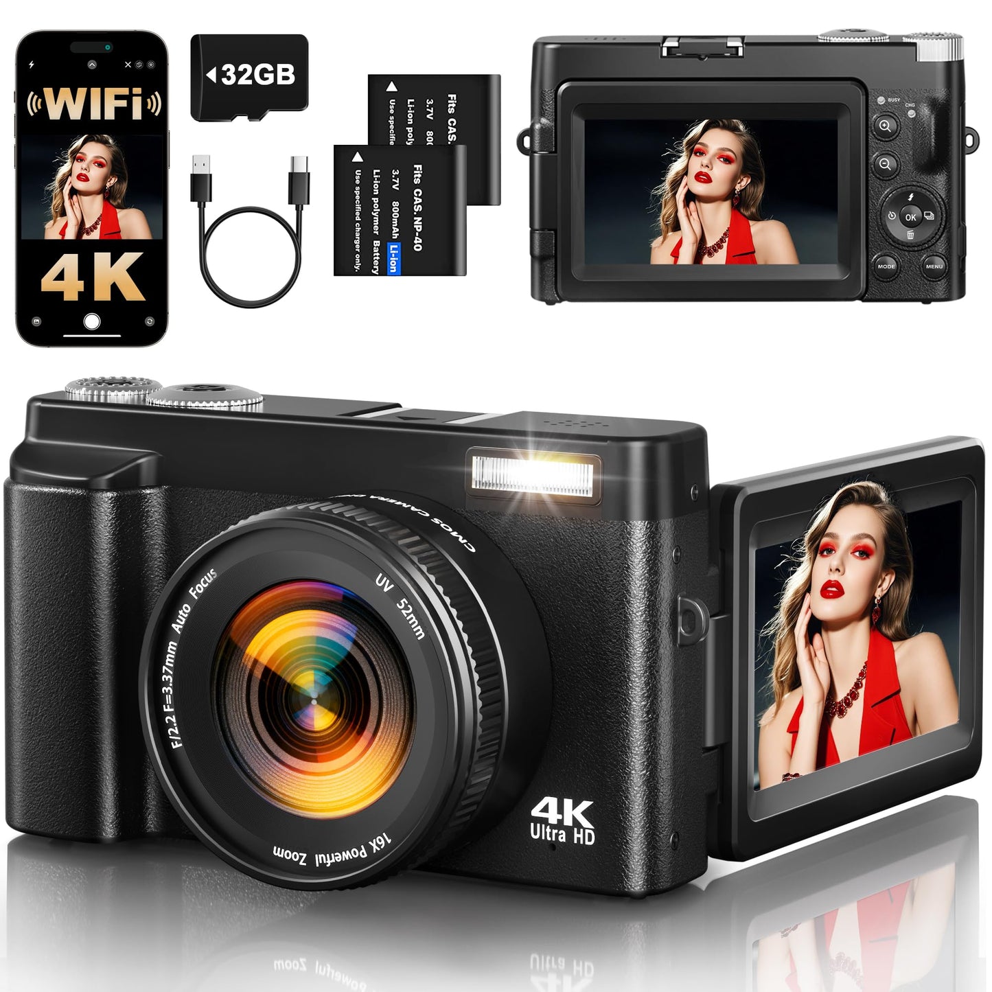 XNSIAKXA 3-Inch DC101 64 MP 2160p Compact Digital Camera
