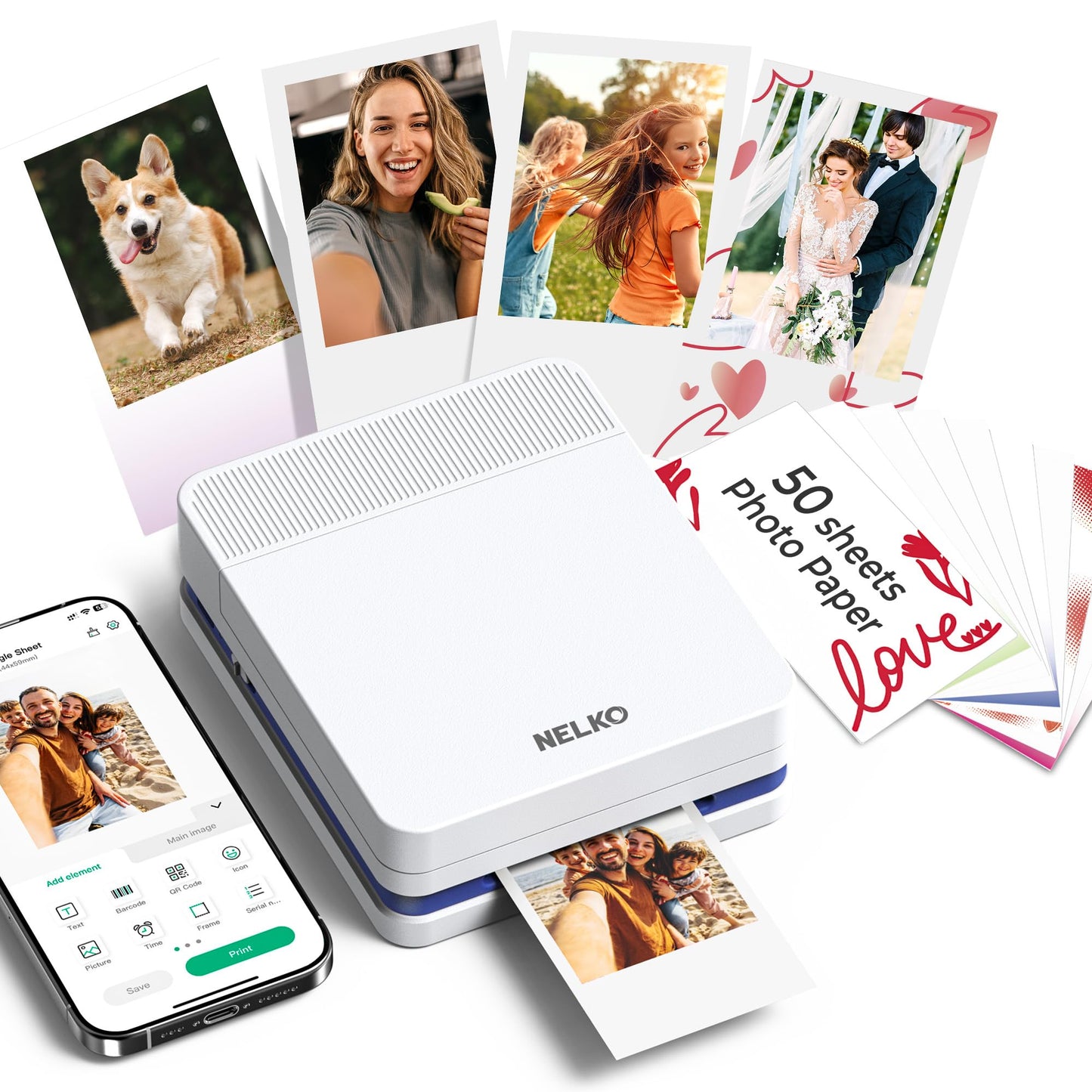 Nelko 5.51"x9.45" PP03 Inkjet Portable Mini Color Photo Printer