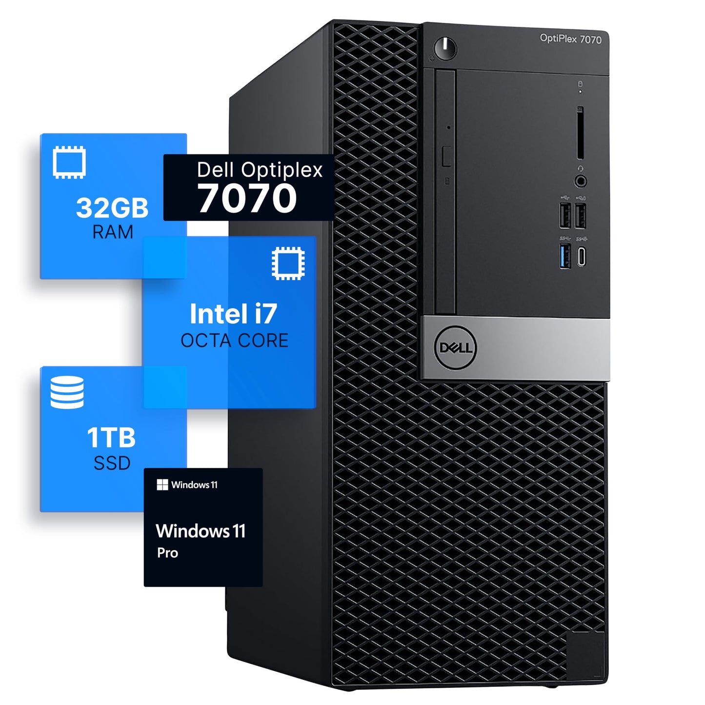 Dell Optiplex 7070 Tower 3840x2160 | 3.4GHz | Intel i7-9700 | 32GB DDR4 | 1TB SSD | Windows 11 Pro