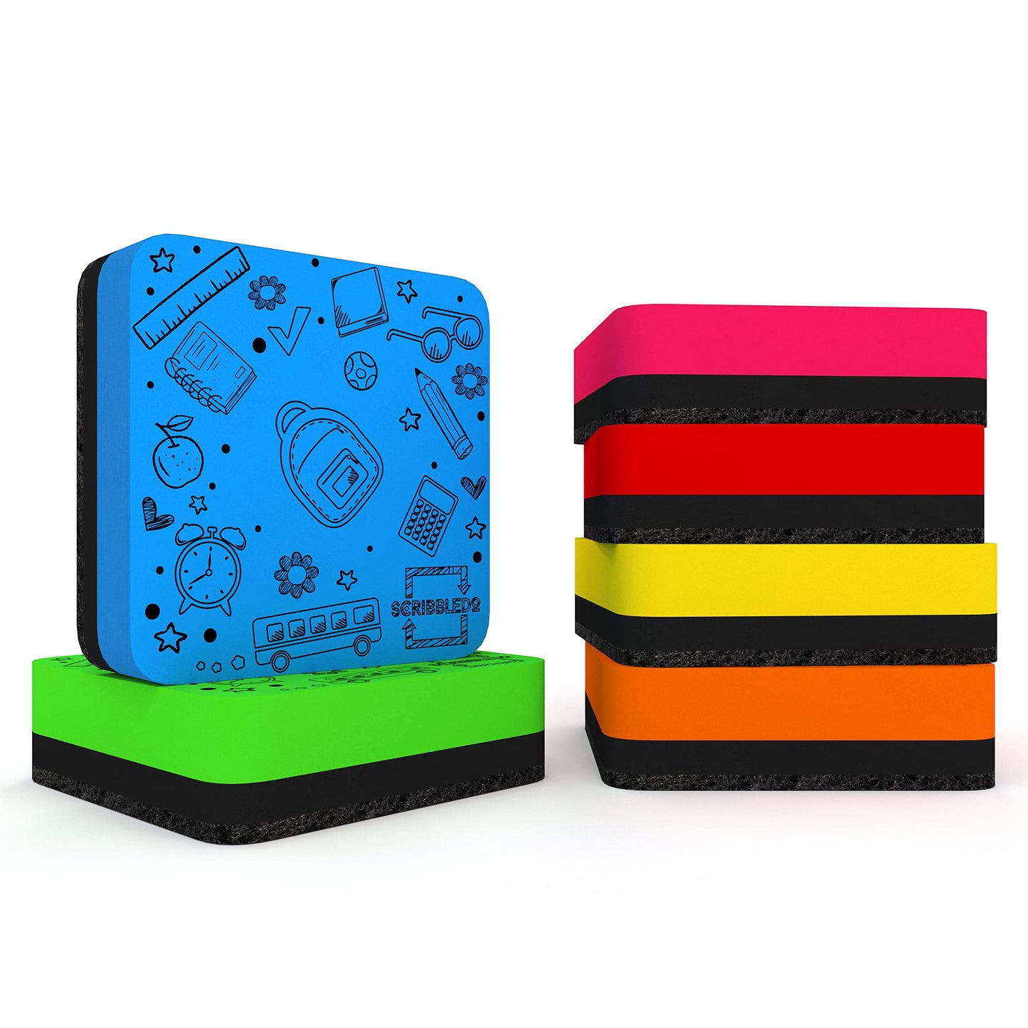 Scribbledo 6 Pack Assorted Magnetic Dry Erase Erasers - 2" x 2" Rectangular Ethylene Vinyl Acetate