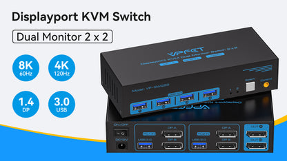VPFET 5.91x2.56x1.42inch SW223-Deep Blue 12V DC ON-OFF Push Button Control KVM Switch