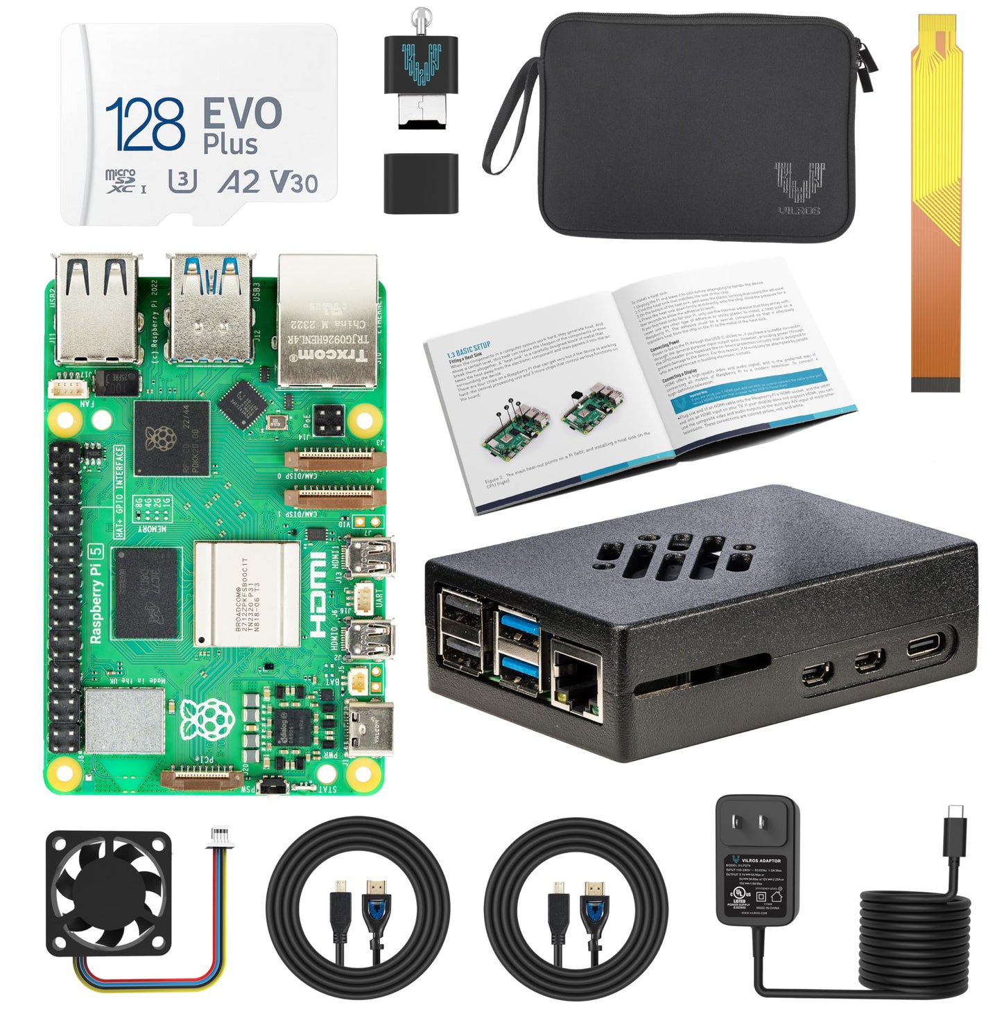Vilros Raspberry Pi 5 8GB RAM Board 128GB Micro SD Cortex 2.4GHz Bluetooth Ethernet HDMI